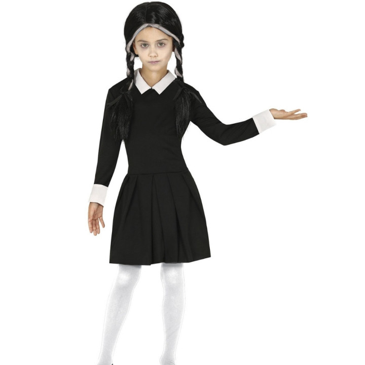 Costume Mercredi robe noire enfant fille - Déguisement Halloween