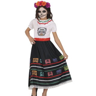 Costume robe longue jour des morts enfant fille - Déguisement Halloween