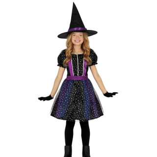 Costume sorcière étoilée bleu et violet enfant fille - Déguisement Halloween