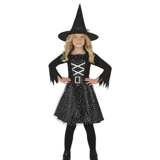 Costume sorcière noir et argent enfant fille - Déguisement Halloween