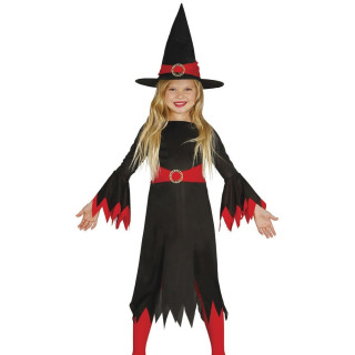 Costume sorcière noir et rouge enfant fille - Déguisement Halloween