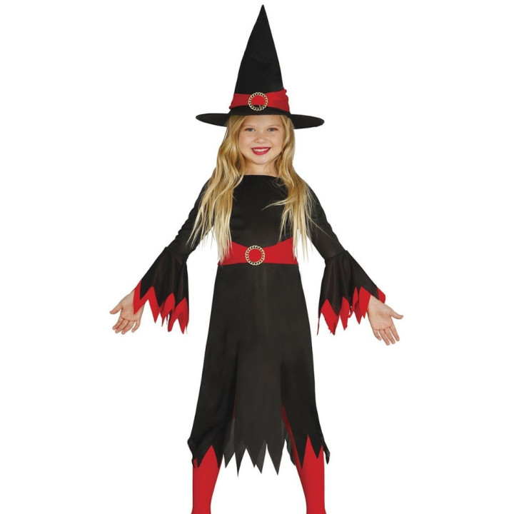 Costume sorcière noir et rouge enfant fille - Déguisement Halloween