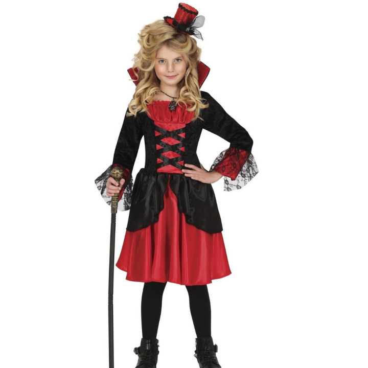 Costume vampiresse robe courte rouge et noir enfant fille - Déguisement Halloween