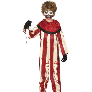 Costume clown rayé rouge et beige enfant garçon - Déguisement Halloween