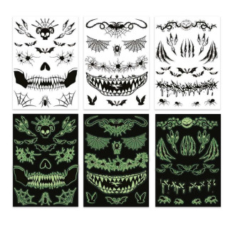 Tatouages tête de mort phosphorescents - Accessoire déguisement Halloween