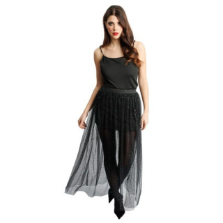 Costume adulte femme jupe longue tulle noir à sequins
