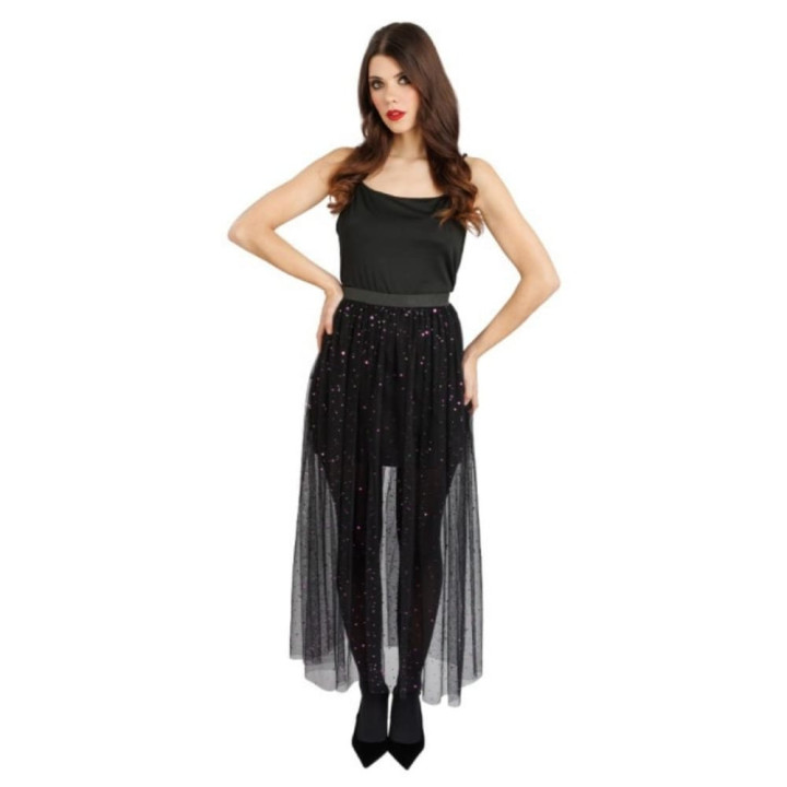 Costume adulte femme jupe longue tulle noir à sequins