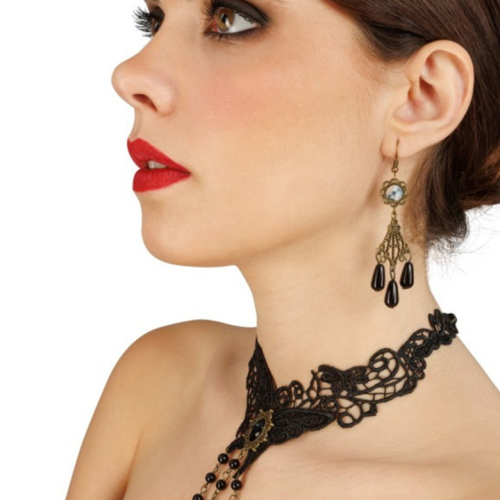 Kit bijoux gothiques noirs - Accessoire de déguisement