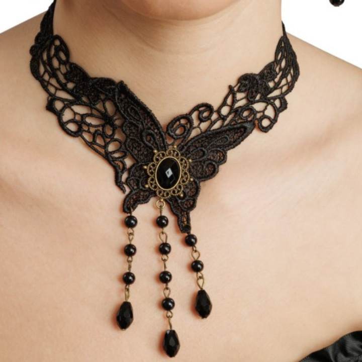 Kit bijoux gothiques noirs - Accessoire de déguisement