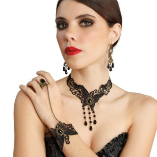 Kit bijoux gothiques noirs - Accessoire de déguisement