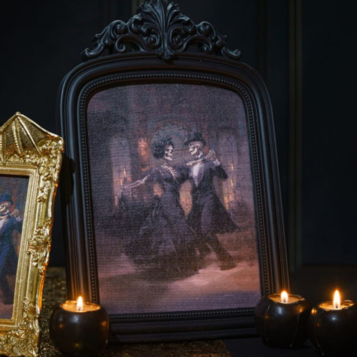 Cadre résine noir squelettes dansants - Décoration Halloween