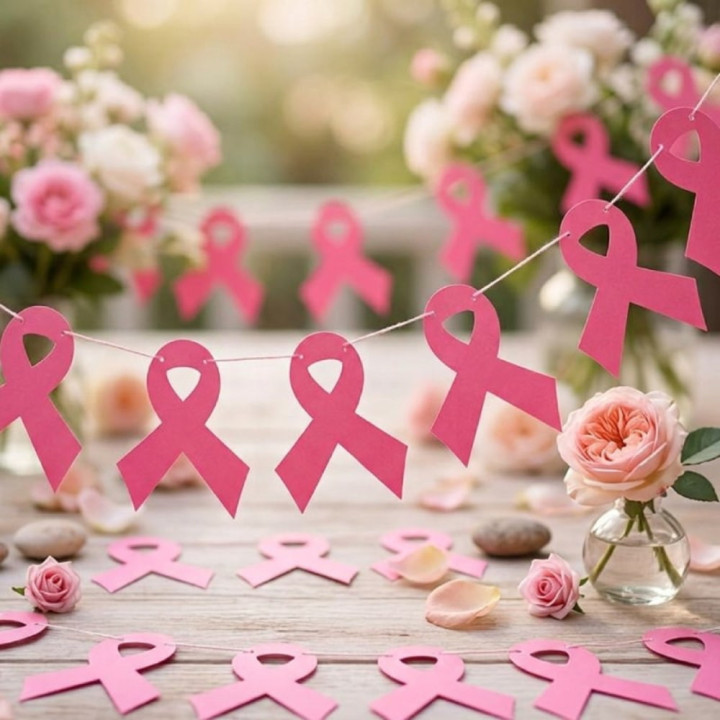 Guirlande ruban rose Octobre - Décoration solidaire