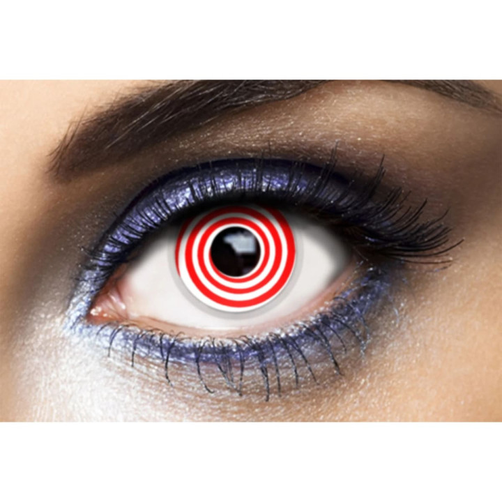 Lentilles fantaisie spirale blanc et rouge - Déguisement Halloween