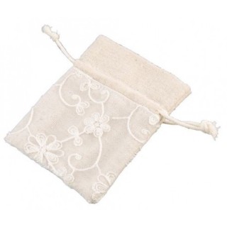 Pochons à dragées lin et dentelle x4 - Sachets élégants