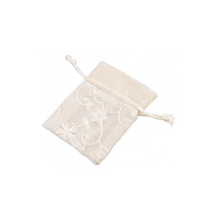 Pochons à dragées lin et dentelle x4 - Sachets élégants