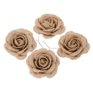 4 Roses en jute 5cm - Article de décoration