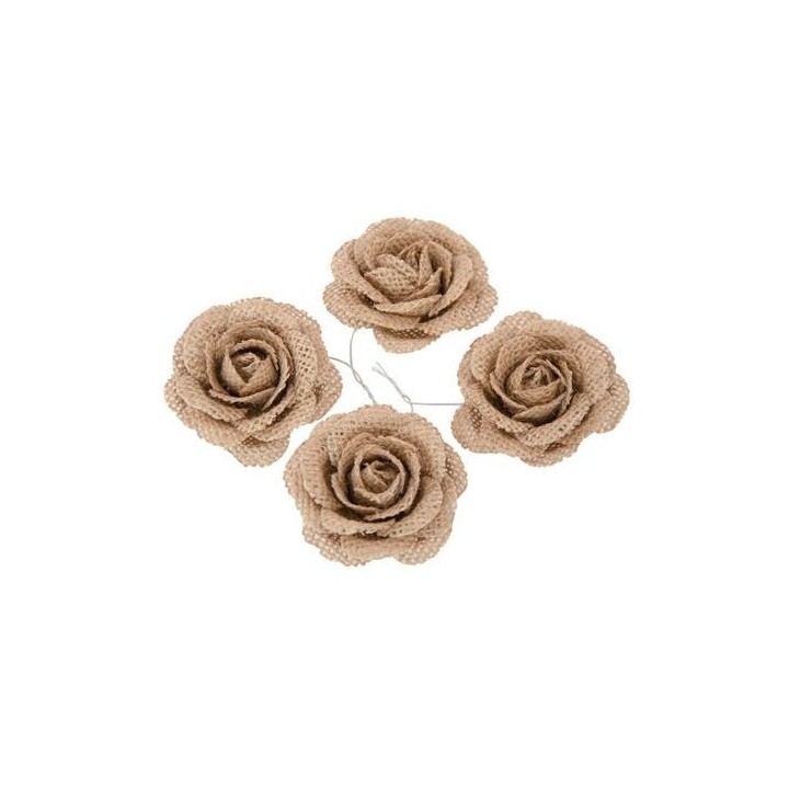 4 Roses en jute 5cm - Article de décoration