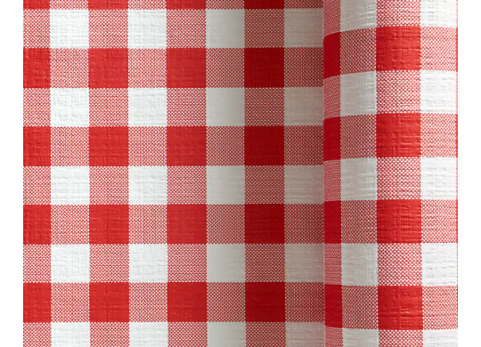 Nappe damassée damier rouge et blanc