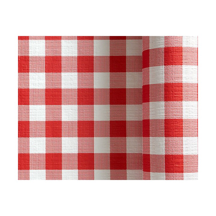 Nappe damassée damier rouge et blanc