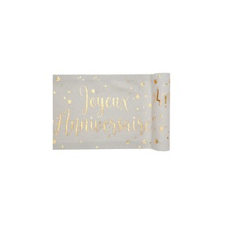 Chemin de table joyeux anniversaire lin et or - Décoration de table