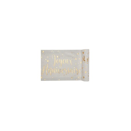Chemin de table joyeux anniversaire lin et rose gold - Décoration de table