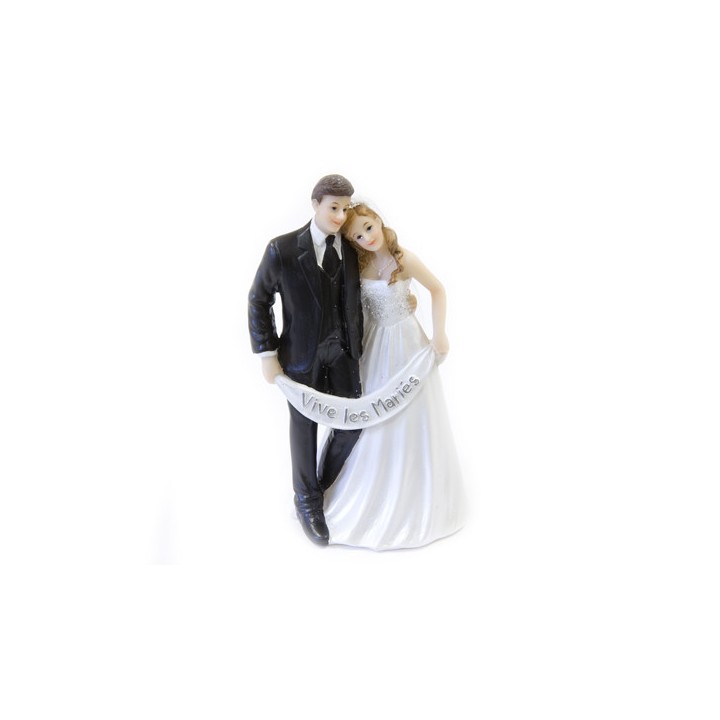 Figurine couple mariés banderole Vive les mariés - accessoires mariage - articles de fête