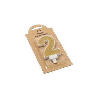 Bougie pailleté or chiffre 2 - Anniversaire
