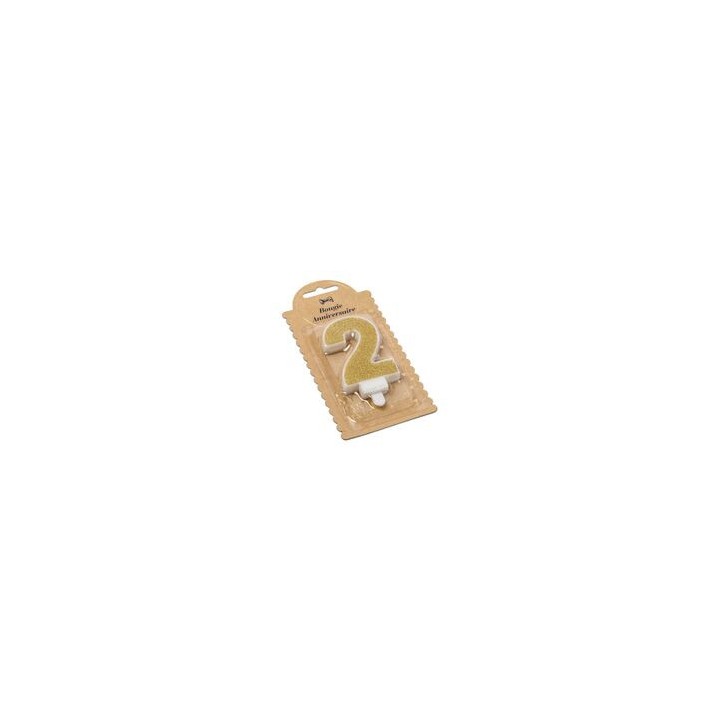 Bougie pailleté or chiffre 2 - Anniversaire