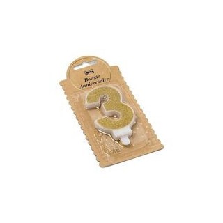 Bougie pailleté or chiffre 3 - Anniversaire