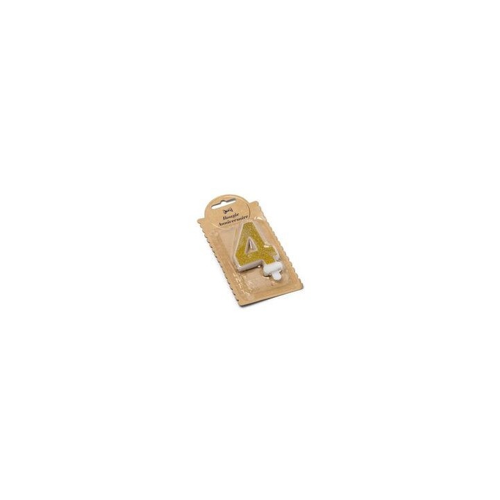 Bougie pailleté or chiffre 4 - Anniversaire