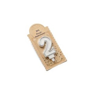 Bougie pailleté argent chiffre 2 - Anniversaire