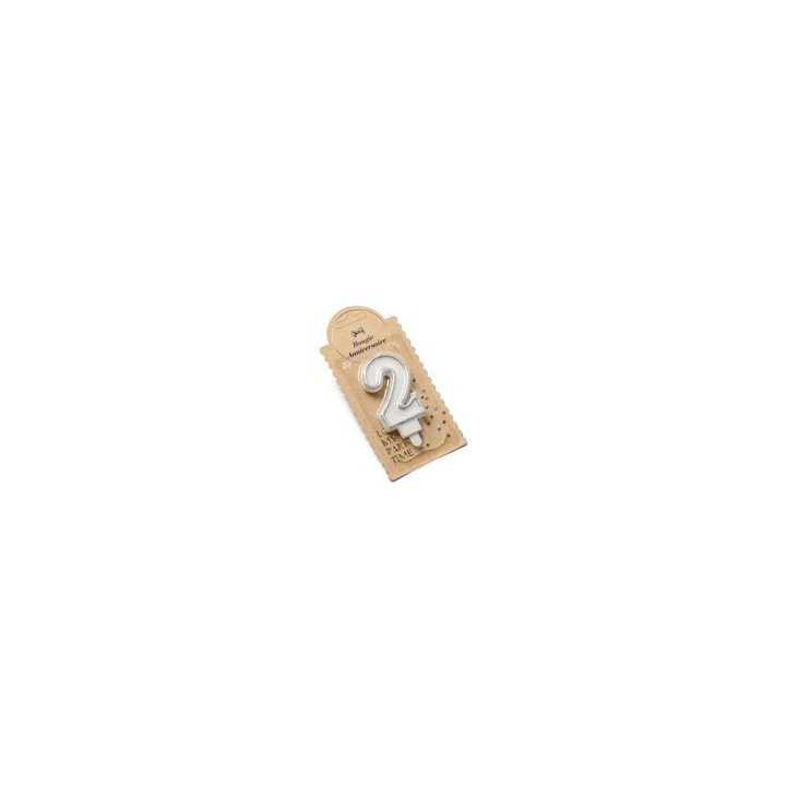Bougie pailleté argent chiffre 2 - Anniversaire