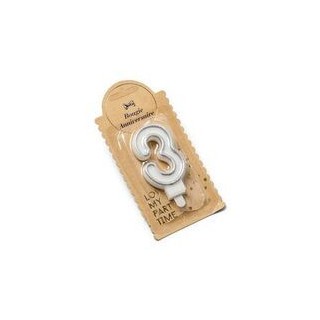 Bougie pailleté argent chiffre 3 - Anniversaire