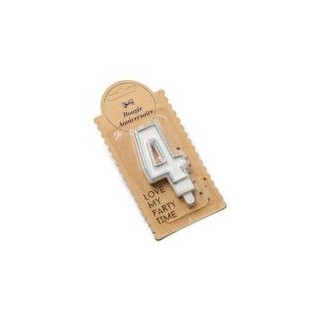 Bougie pailleté argent chiffre 4 - Anniversaire