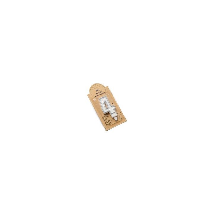 Bougie pailleté argent chiffre 4 - Anniversaire