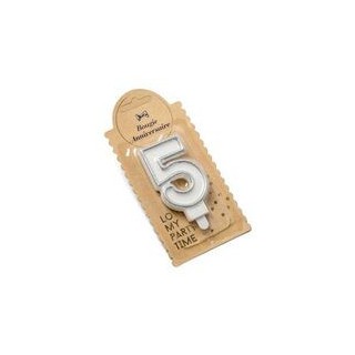 Bougie pailleté argent chiffre 5 - Anniversaire