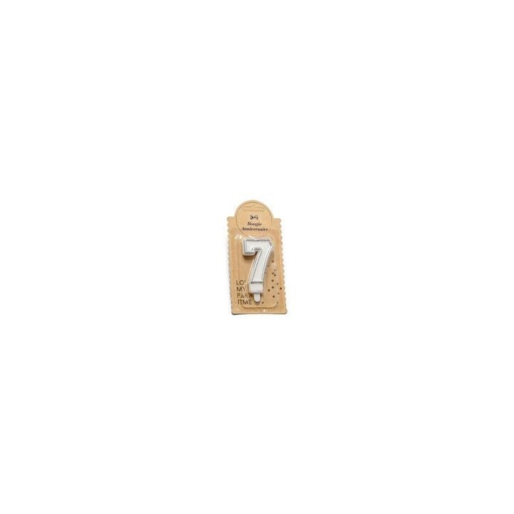 Bougie pailleté argent chiffre 7 - Anniversaire