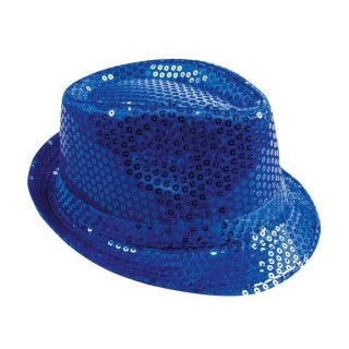 Chapeau borsalino sequin bleu foncé - Déguisements et accessoires - Esprit de fête