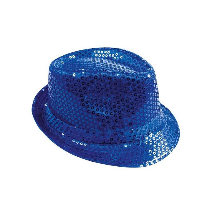 Chapeau borsalino sequin bleu foncé - Déguisements et accessoires - Esprit de fête