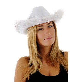 Chapeau cow boy plume blanc