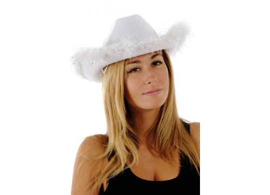 Chapeau cow boy plume blanc - Déguisements et accessoires - Esprit de fête