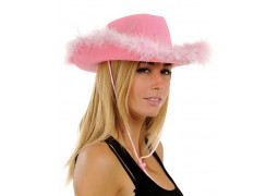 Chapeau cow boy plume rose