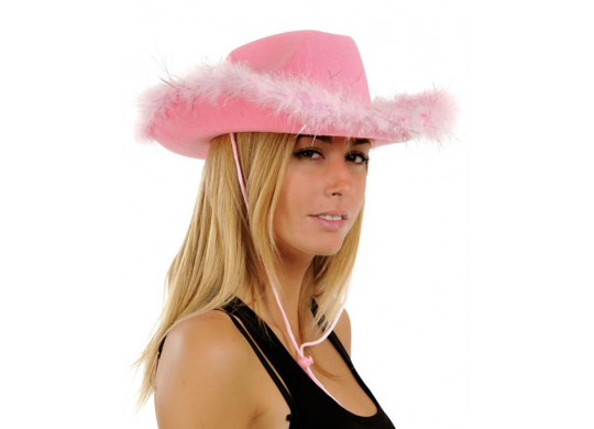 Chapeau cow boy plume rose