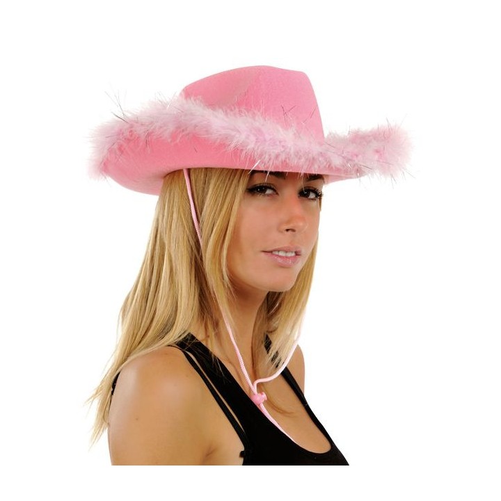 Chapeau cow boy plume rose