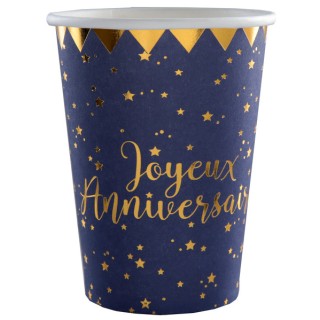 Gobelets carton bleu marine Joyeux anniversaire - La table - articles de fête