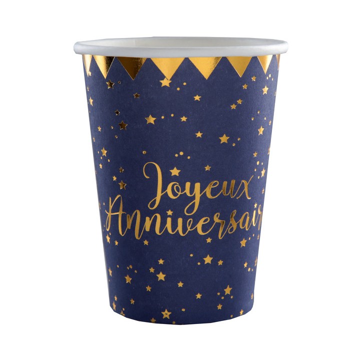 Gobelets carton bleu marine Joyeux anniversaire - La table - articles de fête
