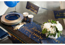 10 Assiettes Joyeux Anniversaire Marine et Or