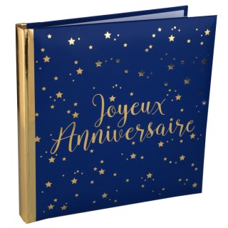 Livre d'or Joyeux anniversaire marine et or - Décoration de salle - Anniversaire