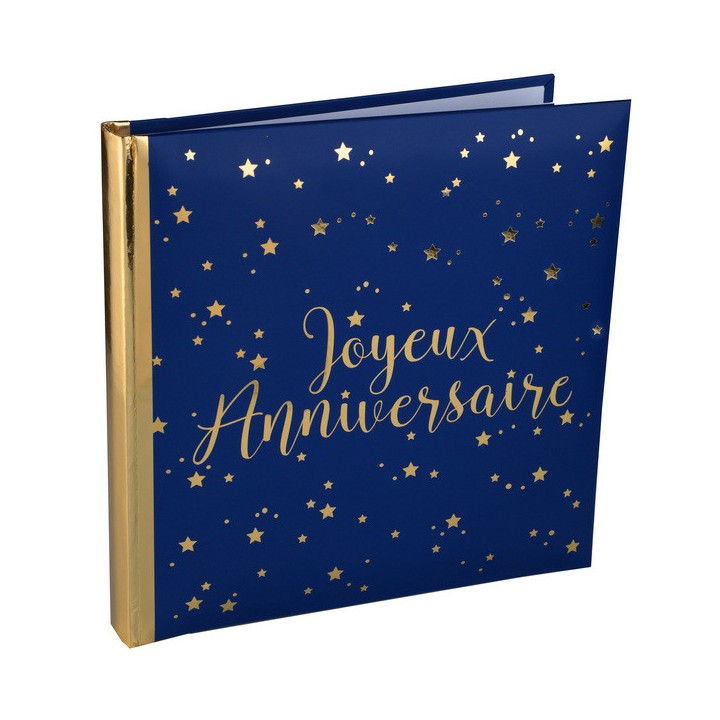 Livre d'or Joyeux anniversaire marine et or - Décoration de salle - Anniversaire