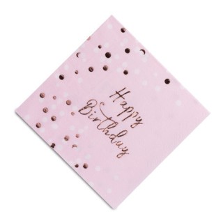 16 Serviettes Happy birthday et confettis rose gold - Anniversaire